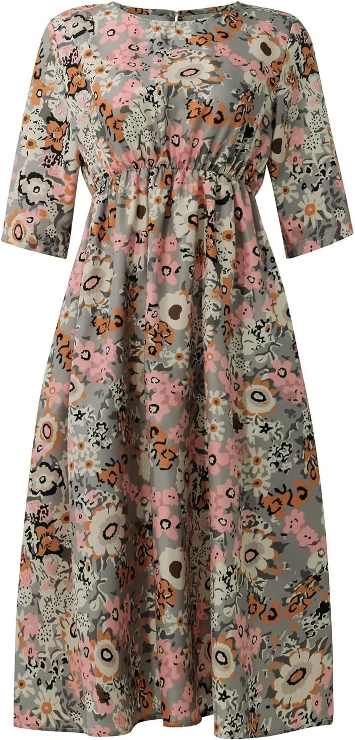SGASY Plus Size Casual Loose Dresses for Curvy Women 2024 Summer Short Sleeve Shift Flowy Midi Dress with Pockets