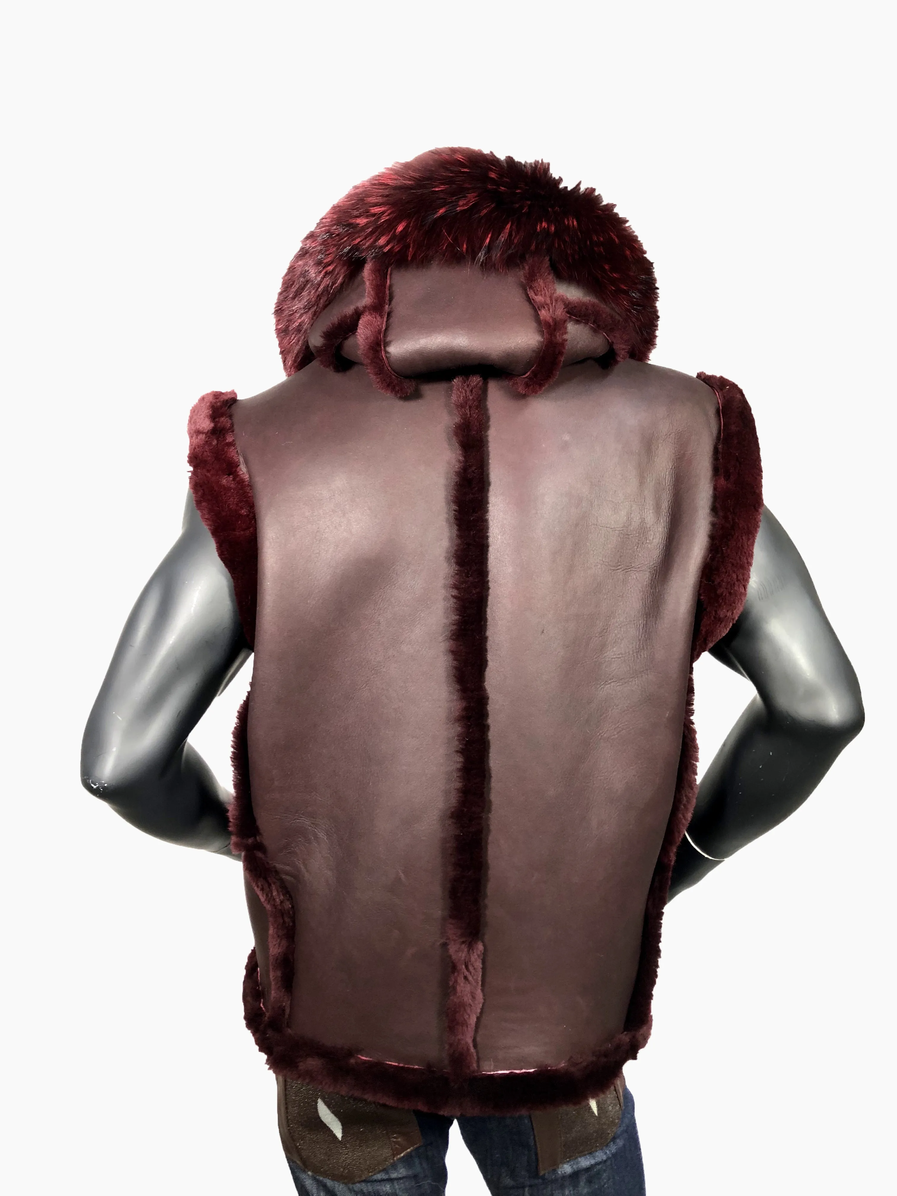 Sheepskin Leather Vest Fox Fur Style #3930