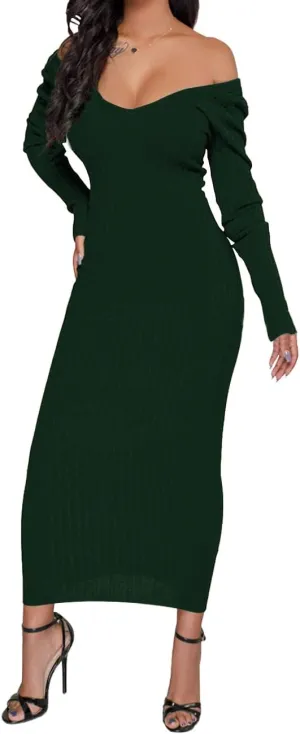 SheKiss Womens Off Shoulder Plus Size Work Business Sweater Dresses Long Sleeves Bodycon Cardigans Outfits