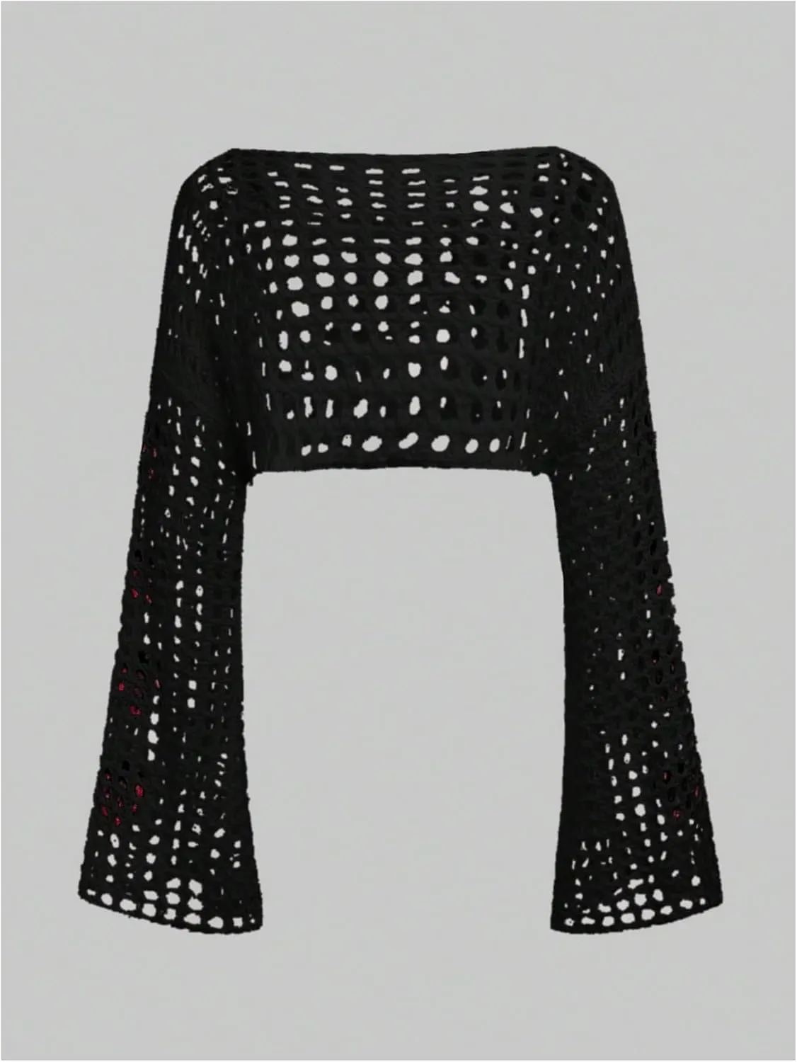 SHENHE Women's Crochet Hollow Out Y2k Long Sleeve Cropped Knit Sweater Top