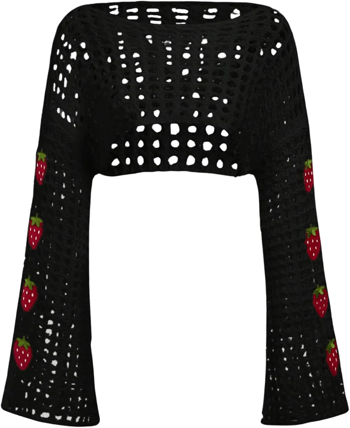 SHENHE Women's Crochet Hollow Out Y2k Long Sleeve Cropped Knit Sweater Top