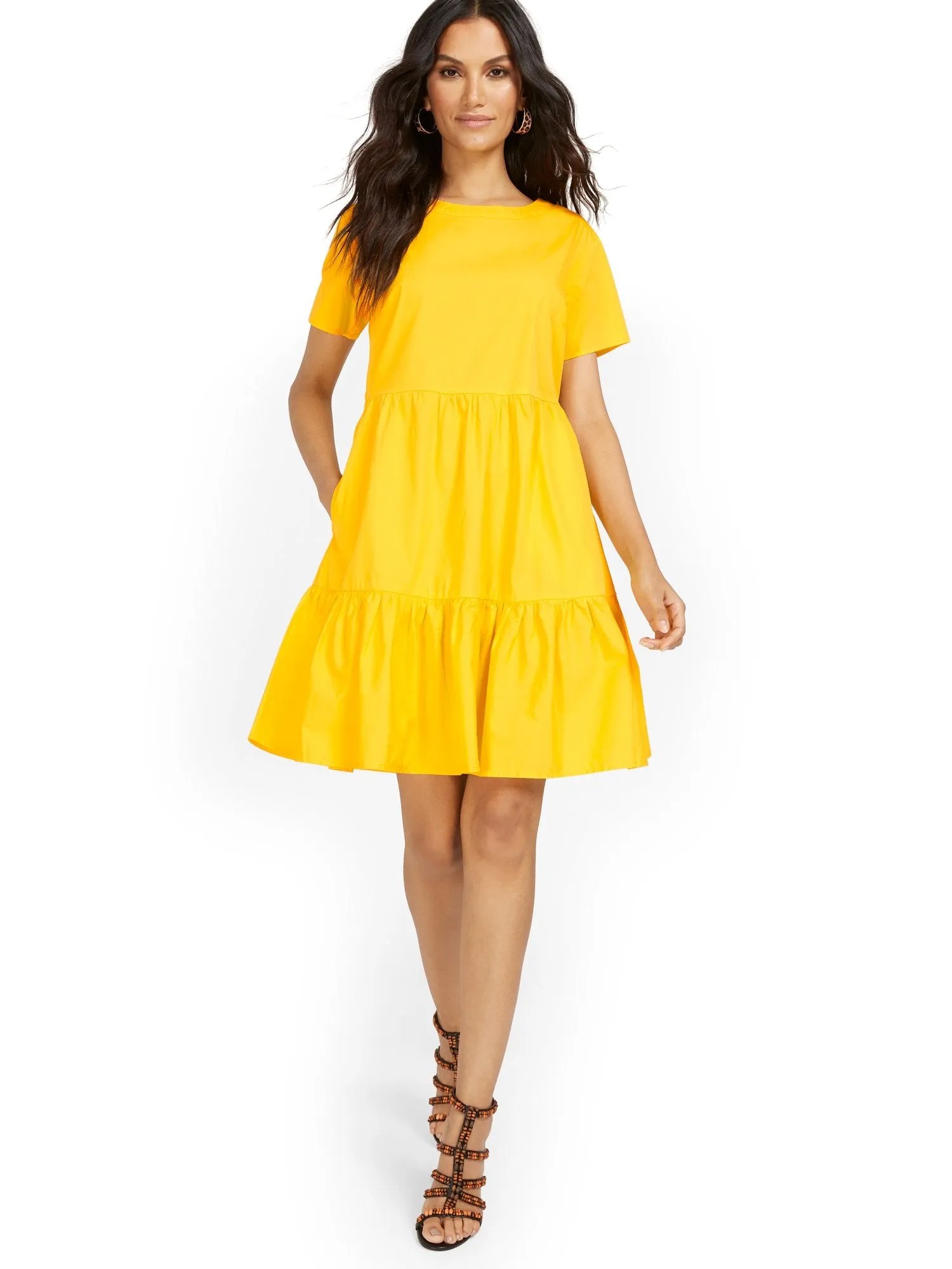Short-Sleeve Tiered Babydoll Dress