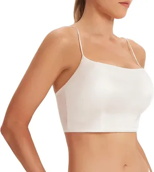 SilRiver Women's Spaghetti Strap Silk Tank Top Padded Workout Going Summer Crop