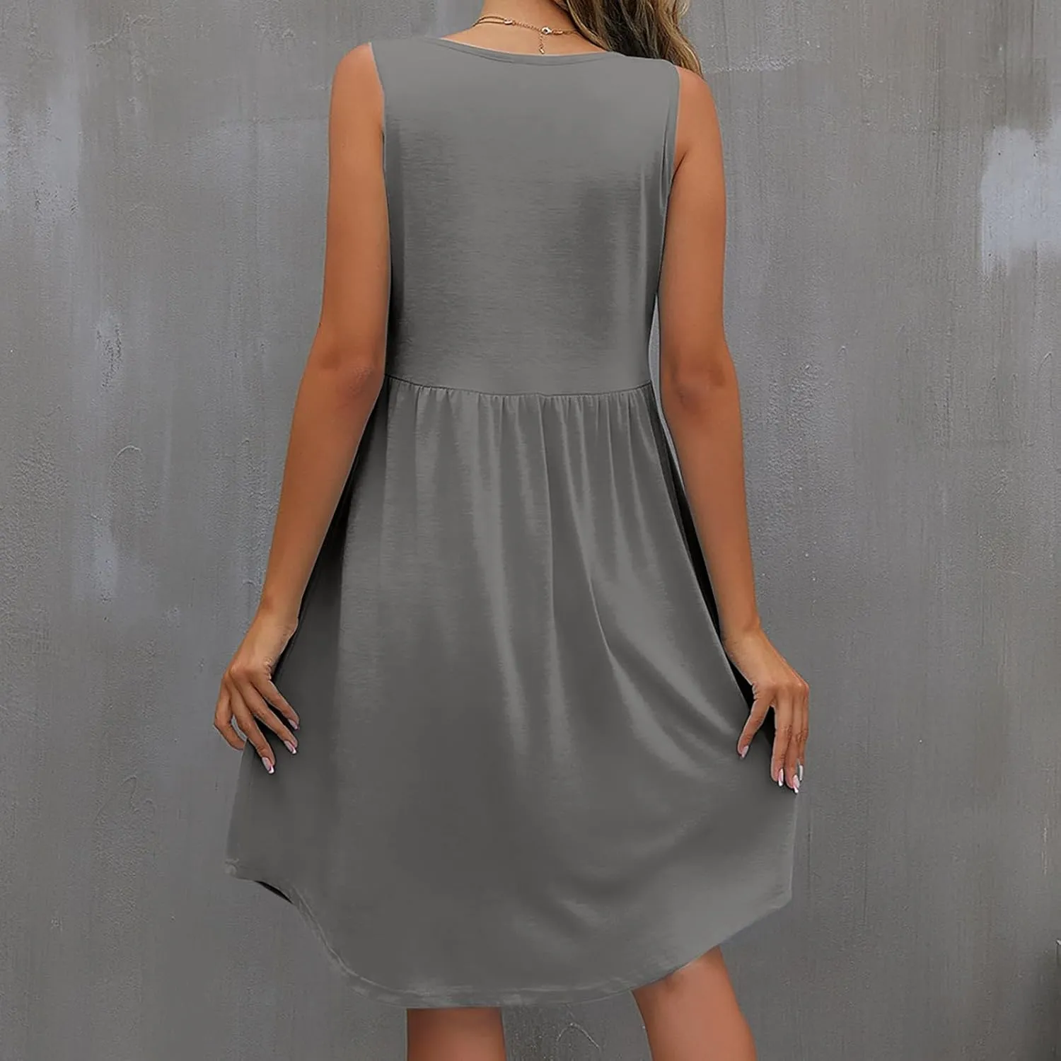 Sleeveless Summer Dress for Women 2025 Casual Round Neck Ruffle Swing Dresses Beach Sun Mini Tank Short Sundresses