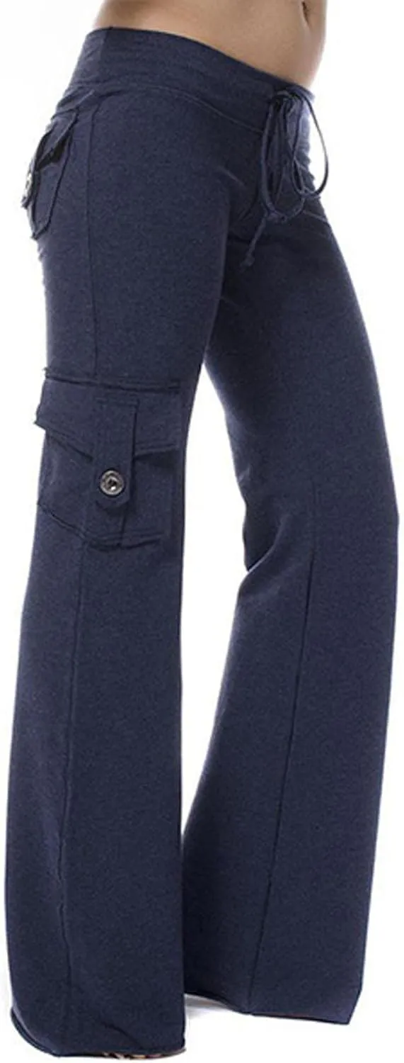 SMIDOW Plus Size Yoga Cargo Pants for Women with Pockets Loose Comfy Stretchy Wide Leg Bootcut Athletic Workout Leggings