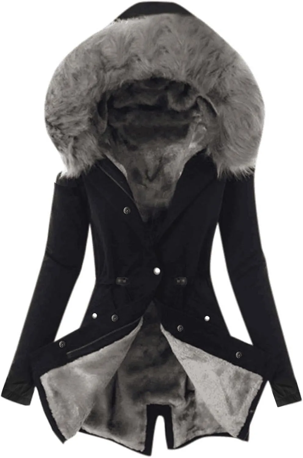 SMIDOW Winter Coats For Women 2023 Parkas Fuzzy Fleece Lined Jackets Cold Weather Thicken Warm Puffer Coat With Faux Fur Hood