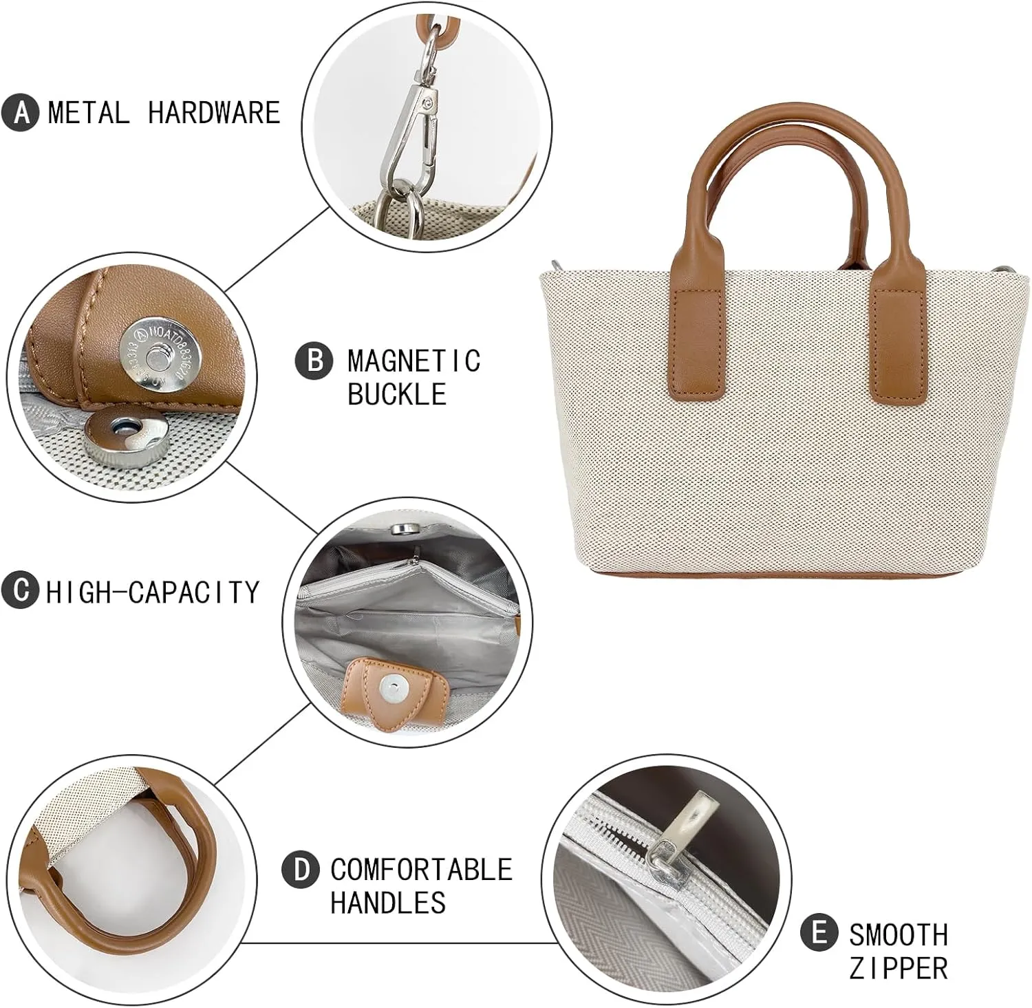 Soft Leather Tote Bag for Women, Lightweight Shopper Purse with Top Handle