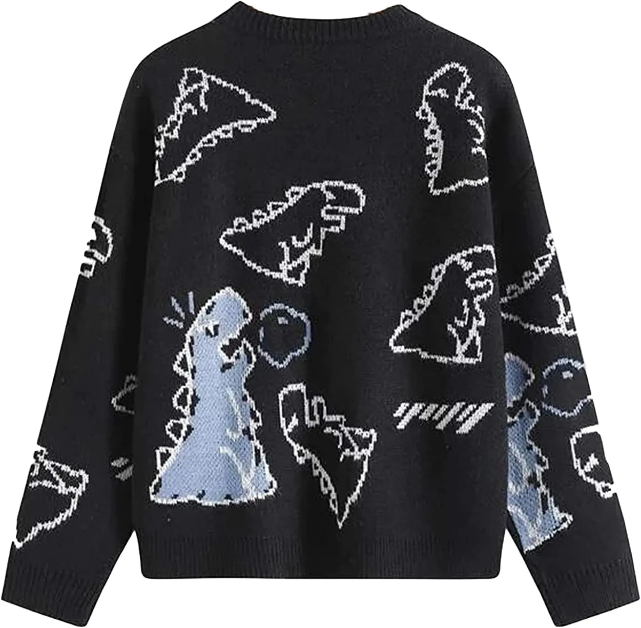 SOLILOQUY Women Cute Dinosaur Sweater Casual Crew Neck Oversized Knitted Pullover Y2K Harajuku Knitwear