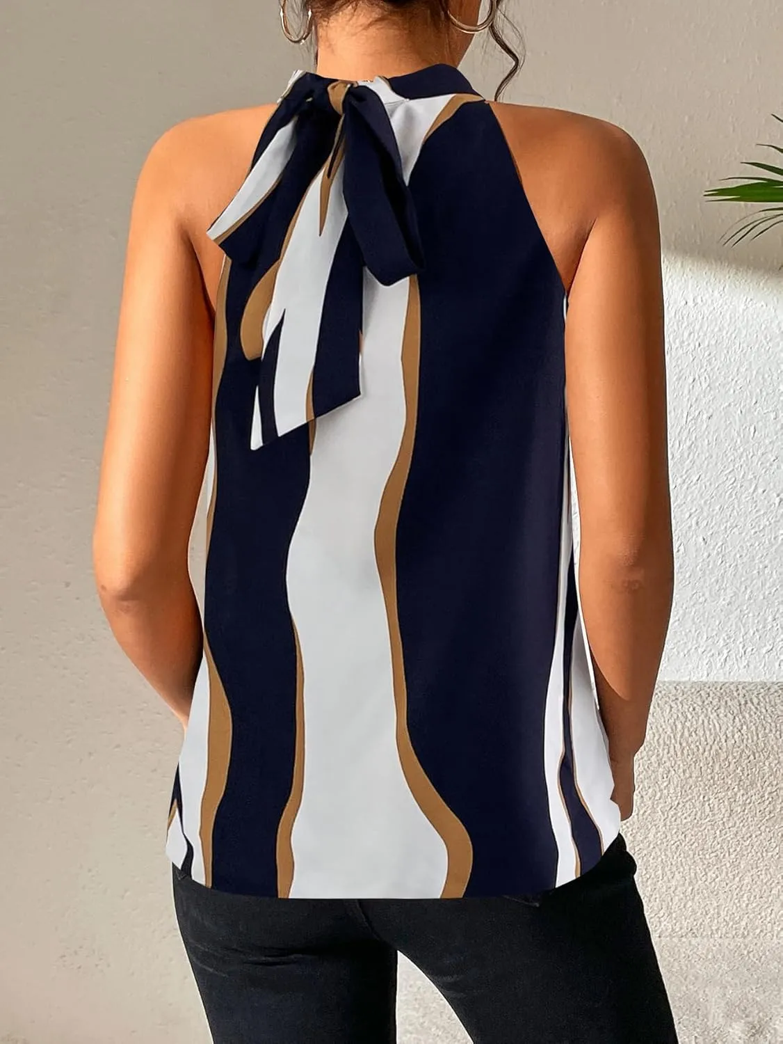 SOLY HUX Women's Striped Halter Tops Summer Dressy Sleeveless Tank Top Blouses