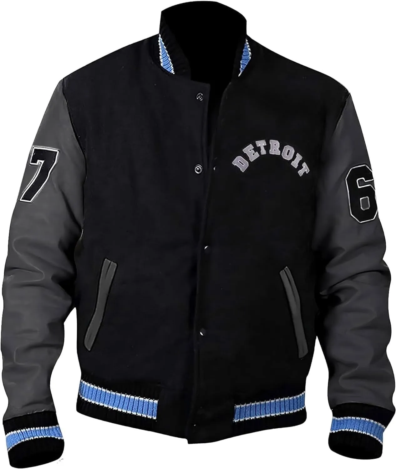 SpazeUp Mens Letterman Varsity Jacket - Black Grey Baseball Bomber Jacket for Men