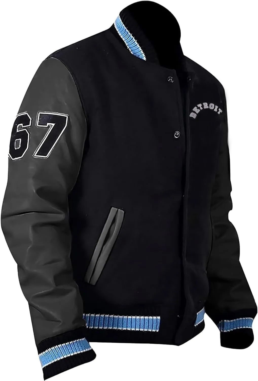 SpazeUp Mens Letterman Varsity Jacket - Black Grey Baseball Bomber Jacket for Men