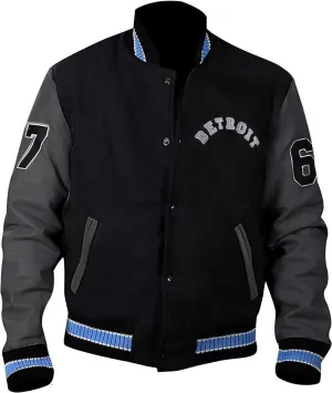 SpazeUp Mens Letterman Varsity Jacket - Black Grey Baseball Bomber Jacket for Men