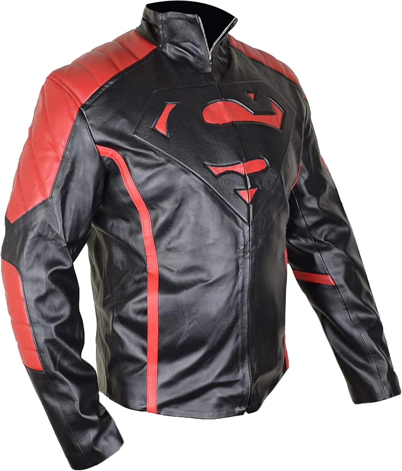SpazeUp Motorcycle Jacket Mens - Red Black Faux Leather Jackets for Men - Super Costume Collection