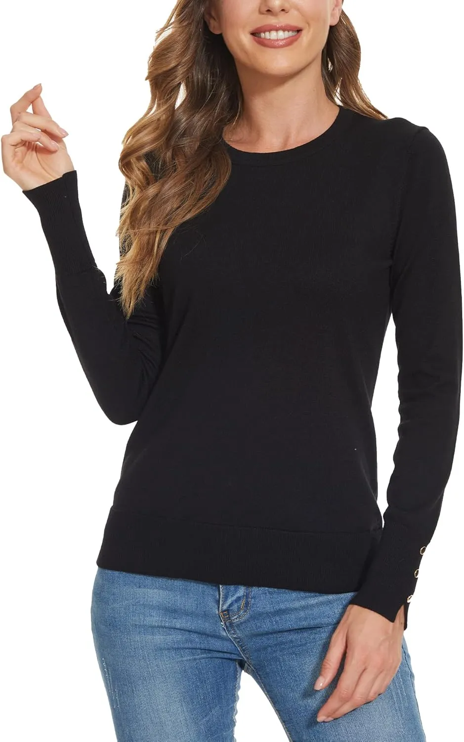Spicy Sandia Women's Lightweight Long Sleeve Crew Neck Sweaters Striped Casual Knit Pullover Tops