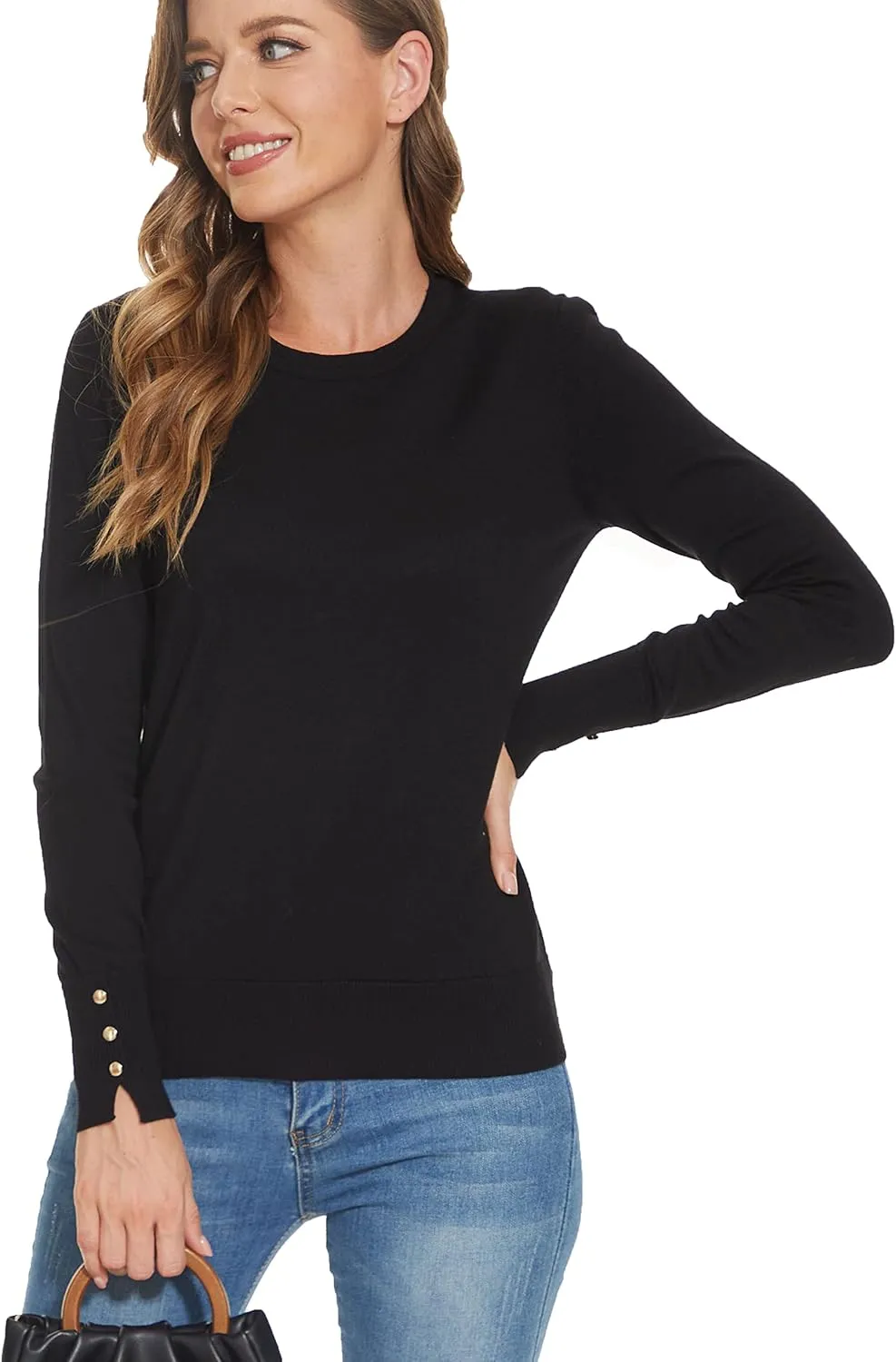 Spicy Sandia Women's Lightweight Long Sleeve Crew Neck Sweaters Striped Casual Knit Pullover Tops