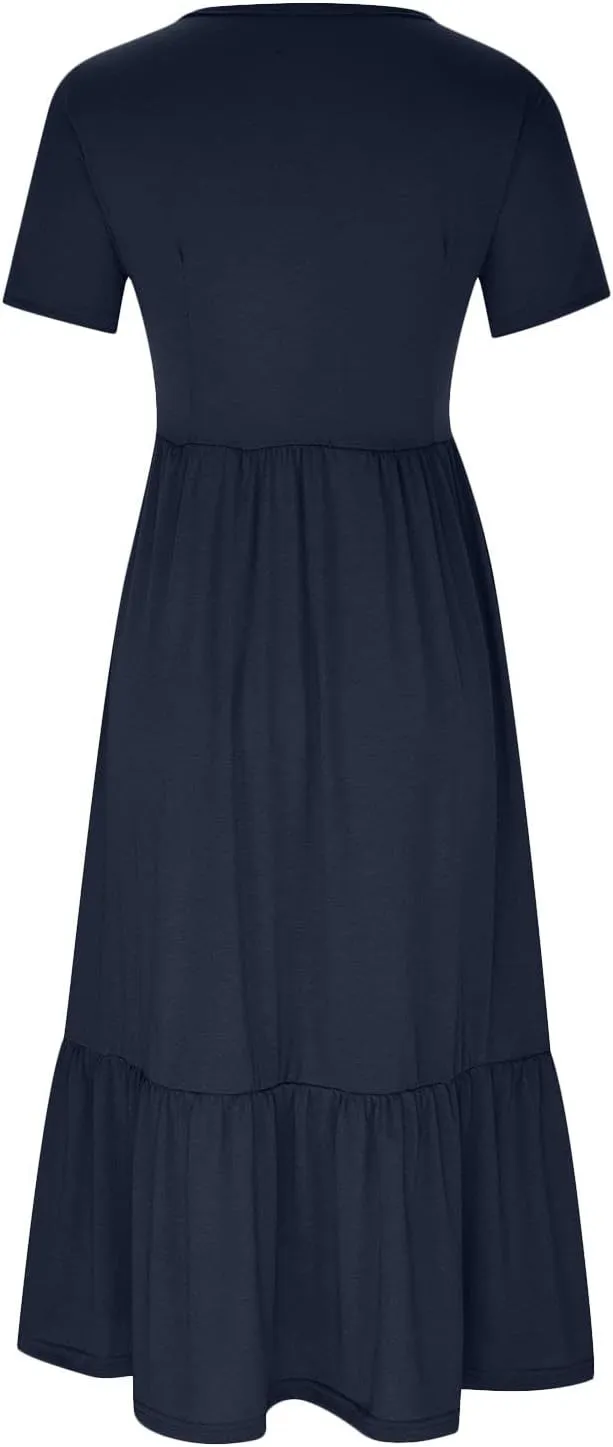 Spring Dresses for Women 2024 Casual Loose Short Sleeve Summer Long Tshirt Dress Flowy Tiered Maxi Beach Sundress