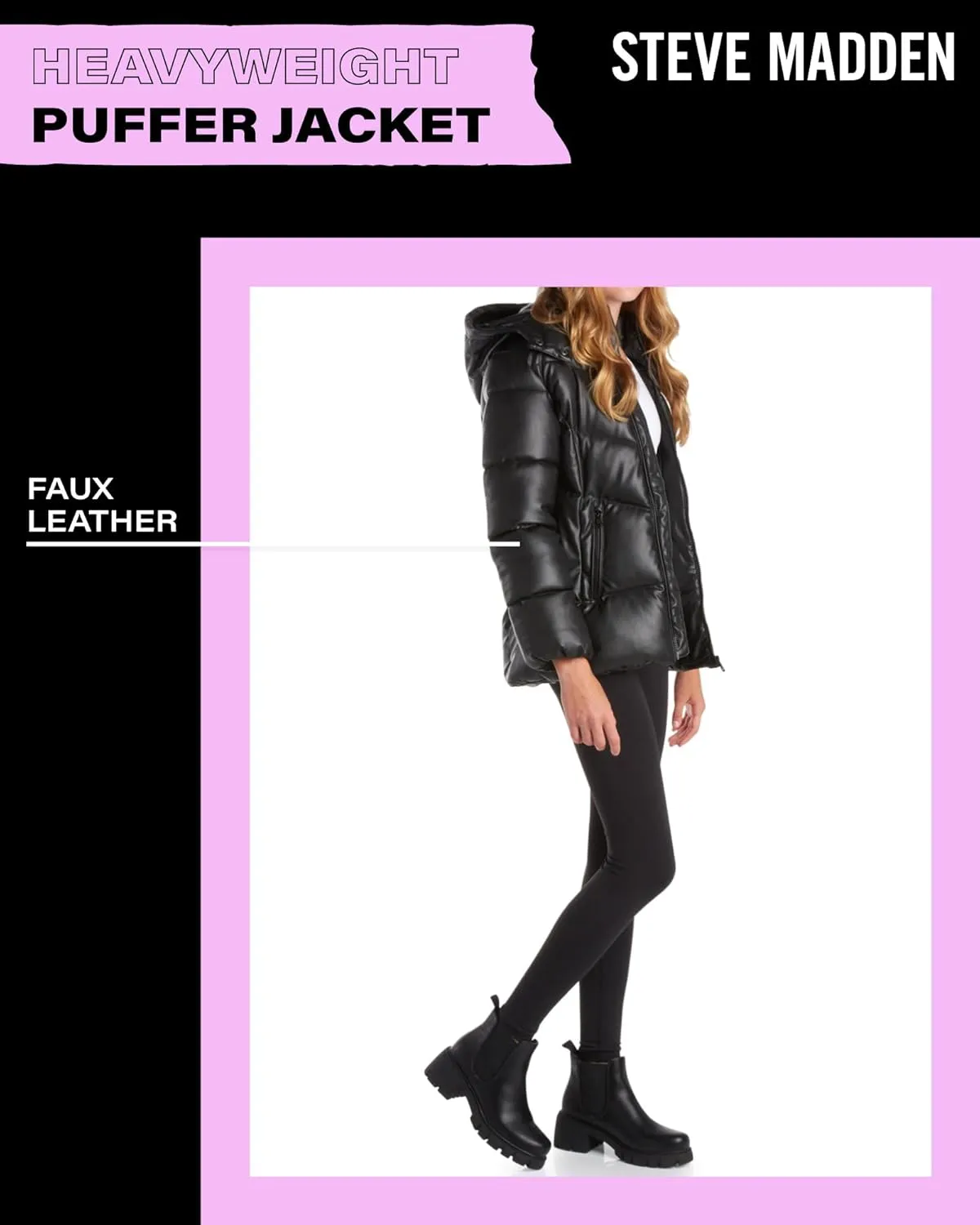 Steve Madden Girls' Jacket  Heavyweight Faux Leather Quilted Puffer Coat for Girls (4-16)