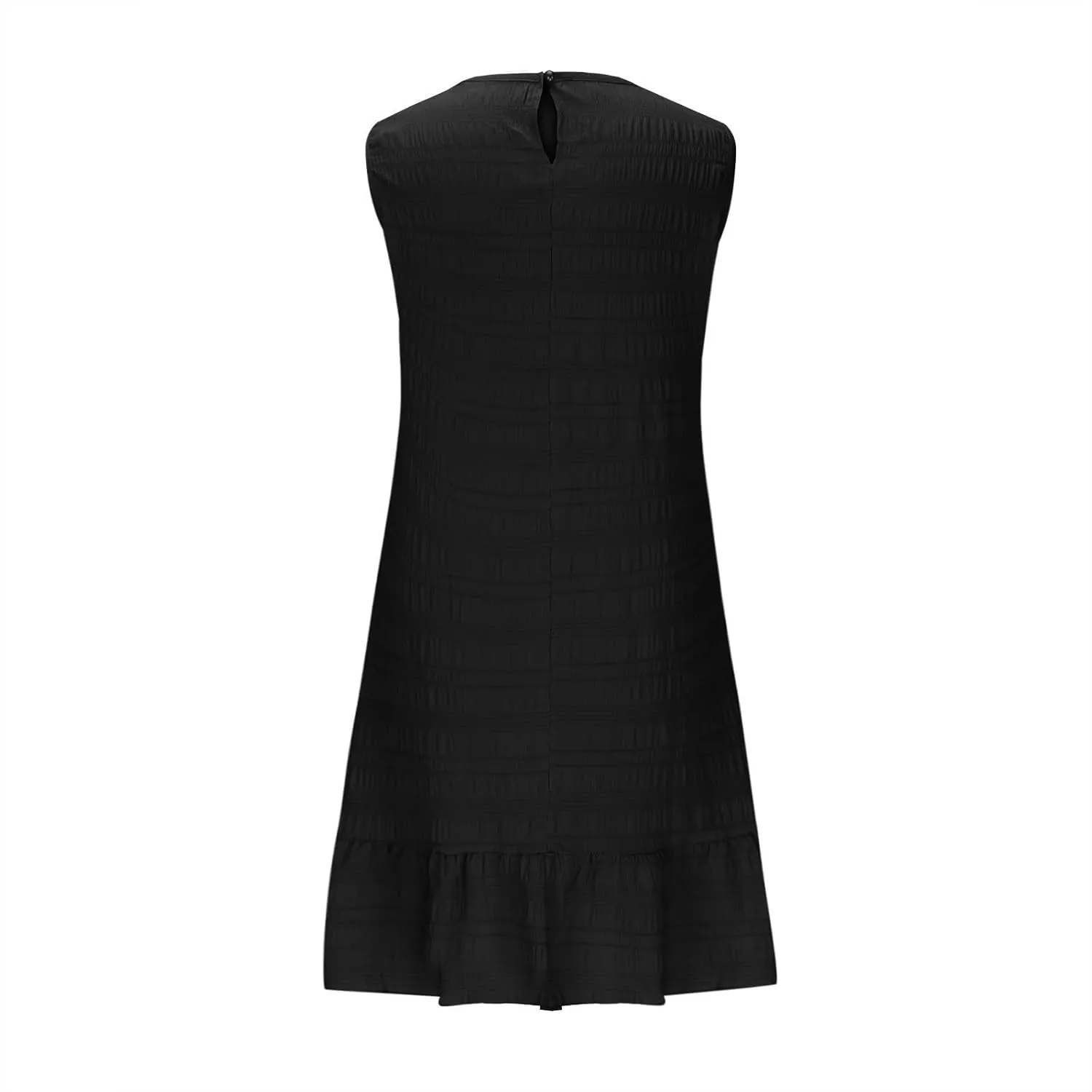Summer Dress Women Mini Ruffle Hem Sleeveless Round Neck Solid Textured Casual Beach Holiday Party Boho Sundress