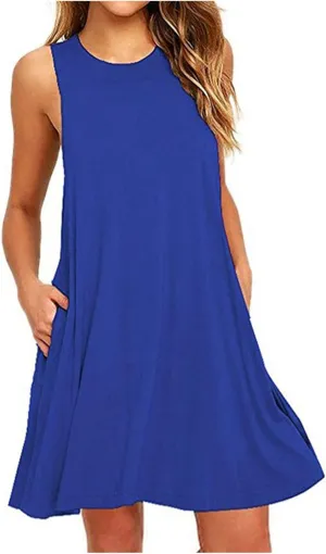Summer Dresses for Women 2024 Casual Sleeveless Beach Swing Flaral Tank Dress Plain Loose Boho Sundress with Pockets