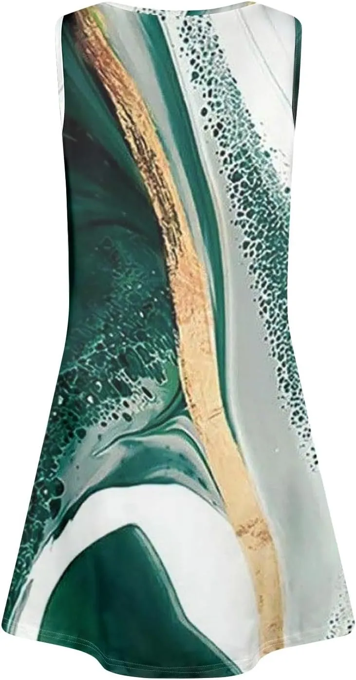 Summer Dresses for Women 2025 Floral Boho Beach Tank Dress V Neck Sleeveless T Shirt Dresses Loose Casual Sundresses