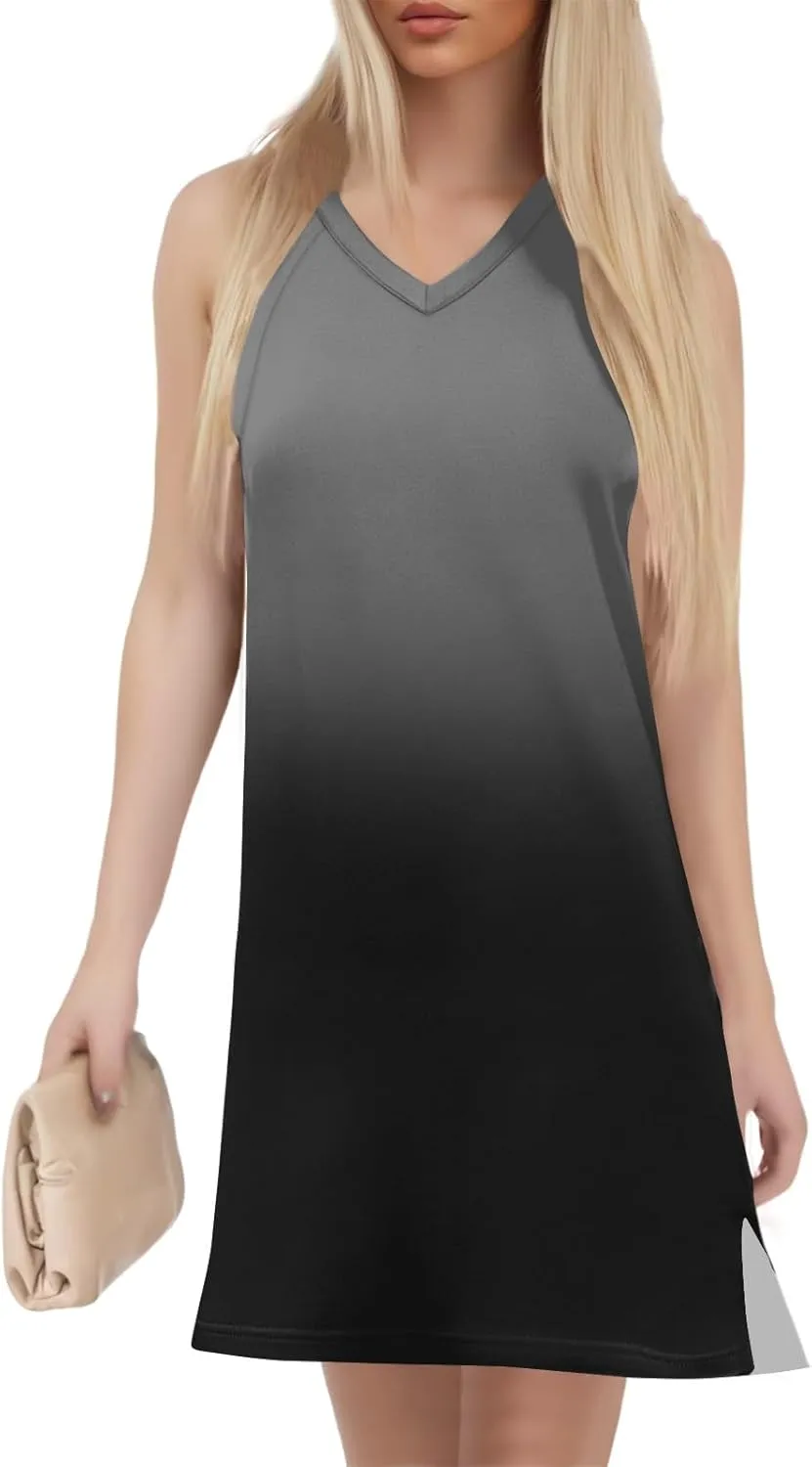 Summer Dresses for Women 2025 Floral Loose Tank Dress Beach T Shirt Dresses Sleeveless Casual Sundresses with Split