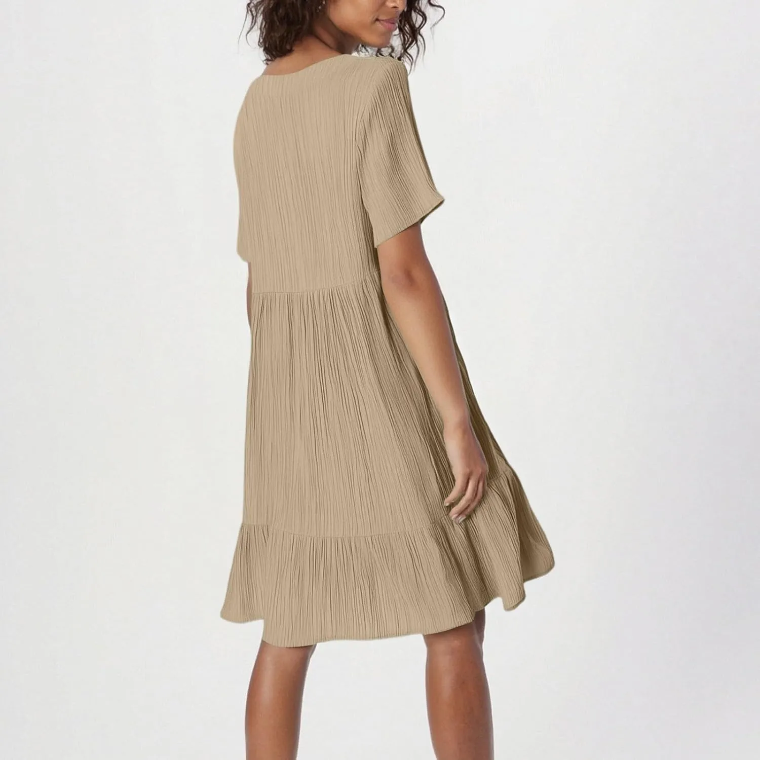 Summer Dresses for Women 2025 Loose V Neck Short Sleeve T Shirt Dress Casual Flowy Ruffle Tiered Layered A-Line Dress
