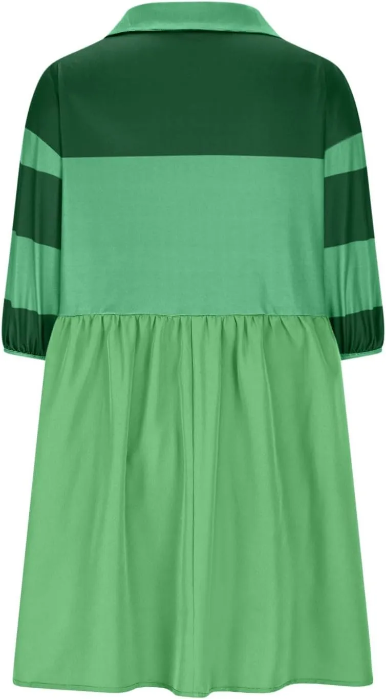 Summer Dresses for Women Babydoll Short Sleeve V Neck Shirt Dress Casual Loose Fit Flowy Swing Vacation Mini Dresses
