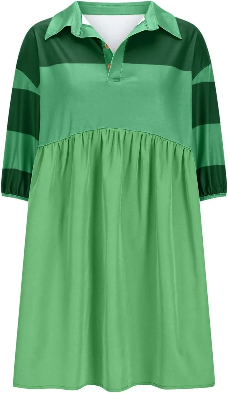 Summer Dresses for Women Babydoll Short Sleeve V Neck Shirt Dress Casual Loose Fit Flowy Swing Vacation Mini Dresses