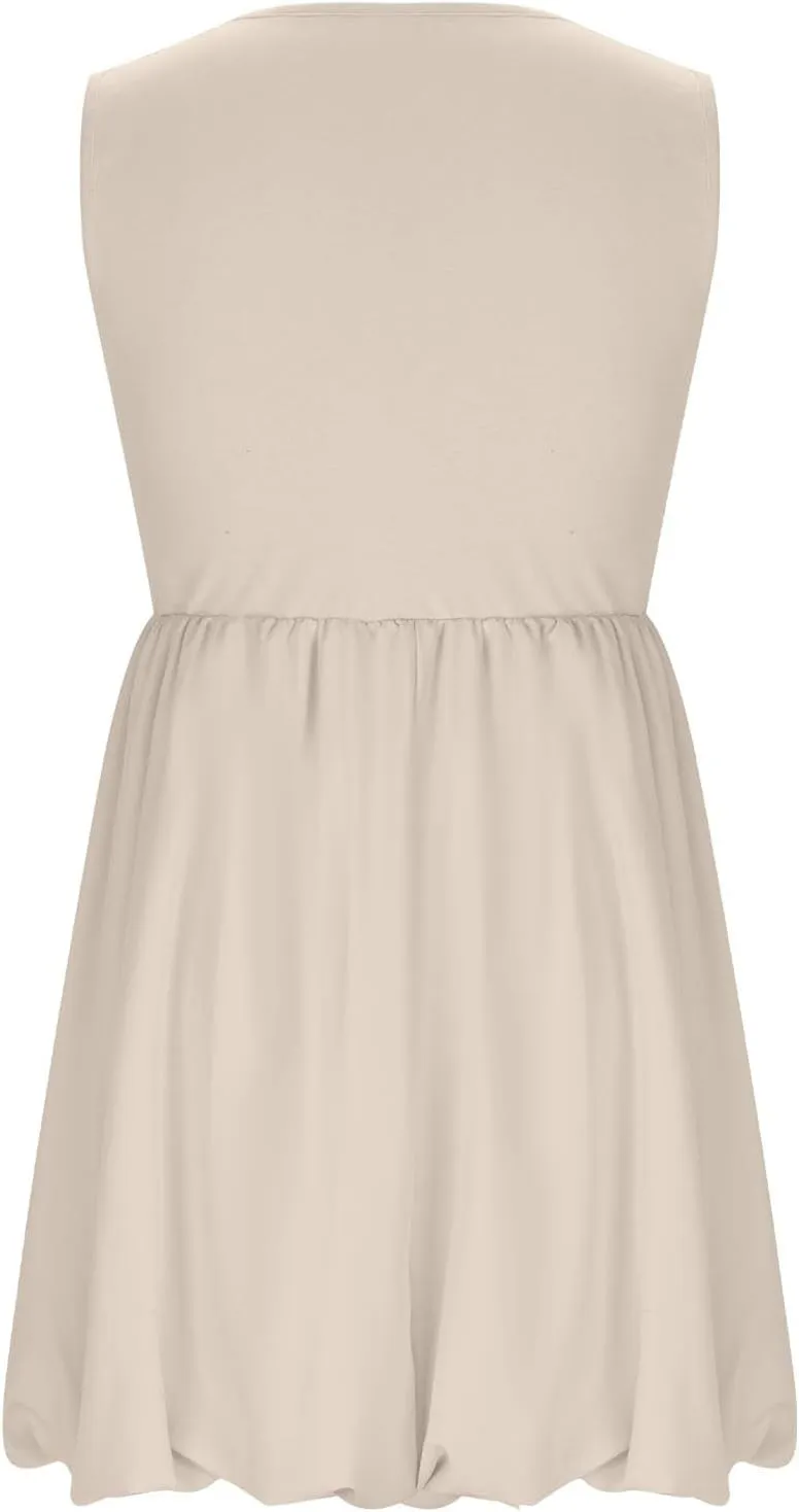 Summer Dresses for Women Casual Sleeveless Mini Bubble Short Tank Dress Cute Drop Waist Cocktail Sundress with Pockets