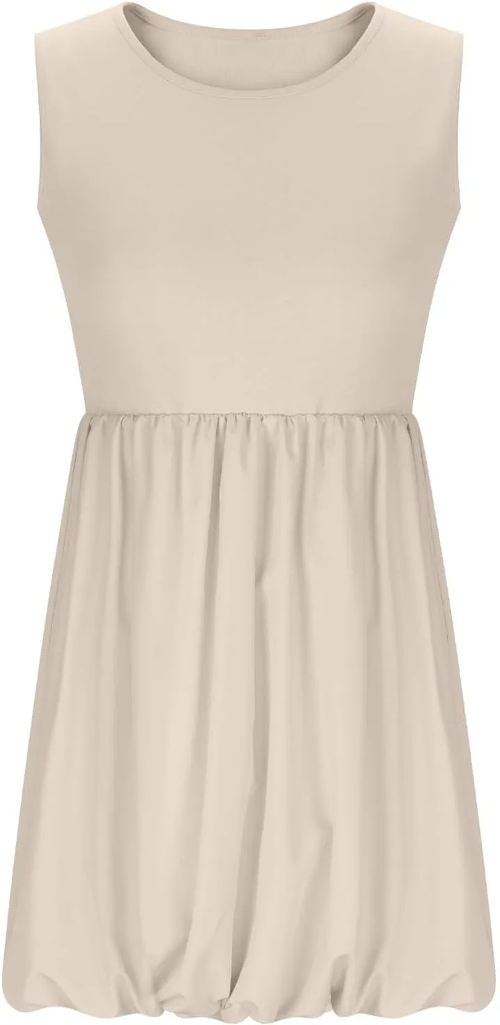 Summer Dresses for Women Casual Sleeveless Mini Bubble Short Tank Dress Cute Drop Waist Cocktail Sundress with Pockets
