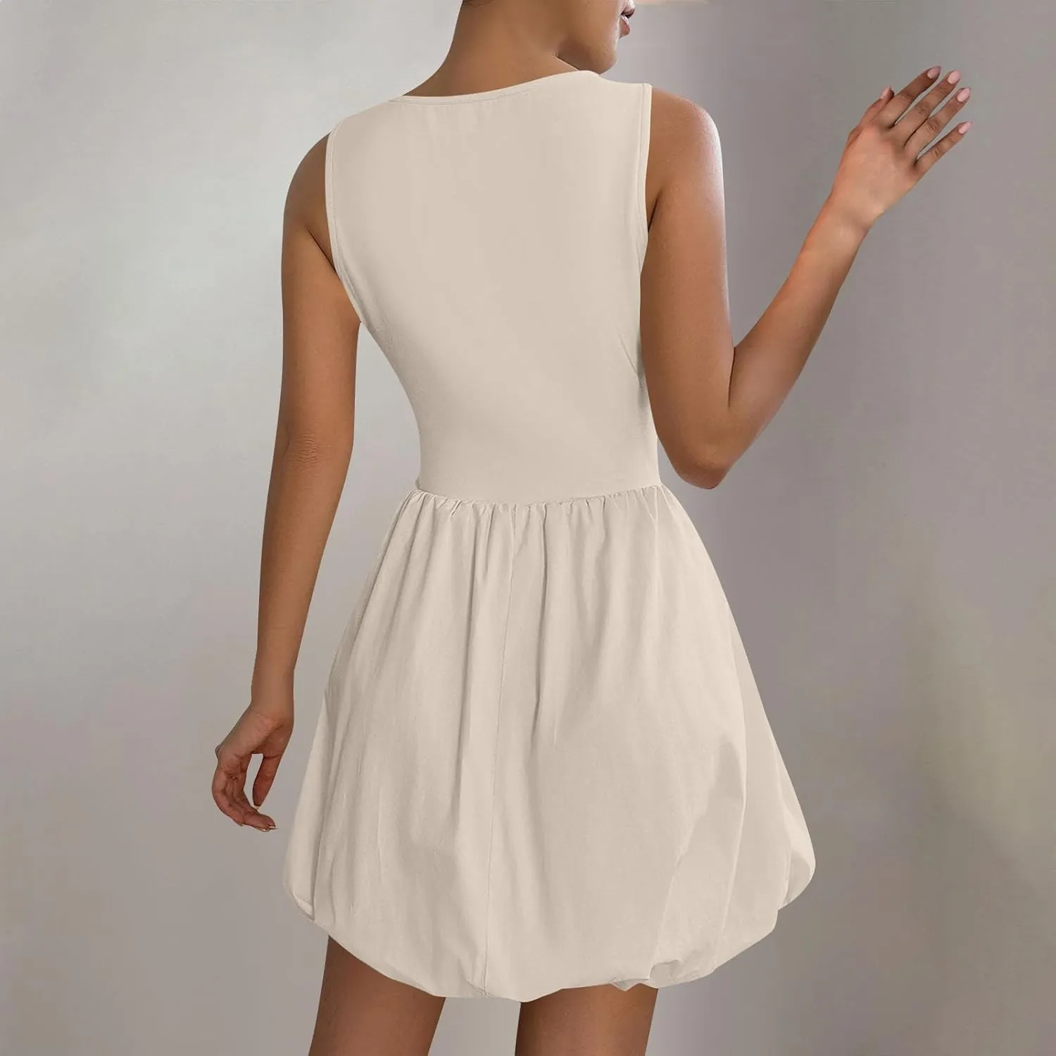Summer Dresses for Women Casual Sleeveless Mini Bubble Short Tank Dress Cute Drop Waist Cocktail Sundress with Pockets