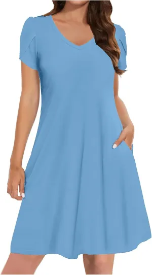 Summer Dresses for Women Casual T Shirt Dresses Swing Flowy Beach Vacation Tunic Loose Sundress with Pockets
