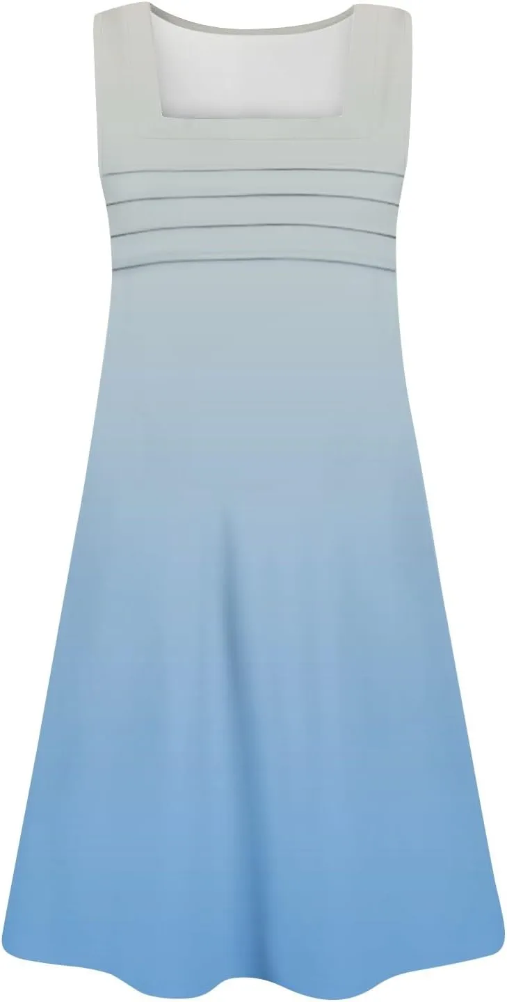 Summer Dresses for Women Loose Sleeveless T Shirt Dresses Square Neck Casual Pleated Front Tank Dress Floral Sundresses
