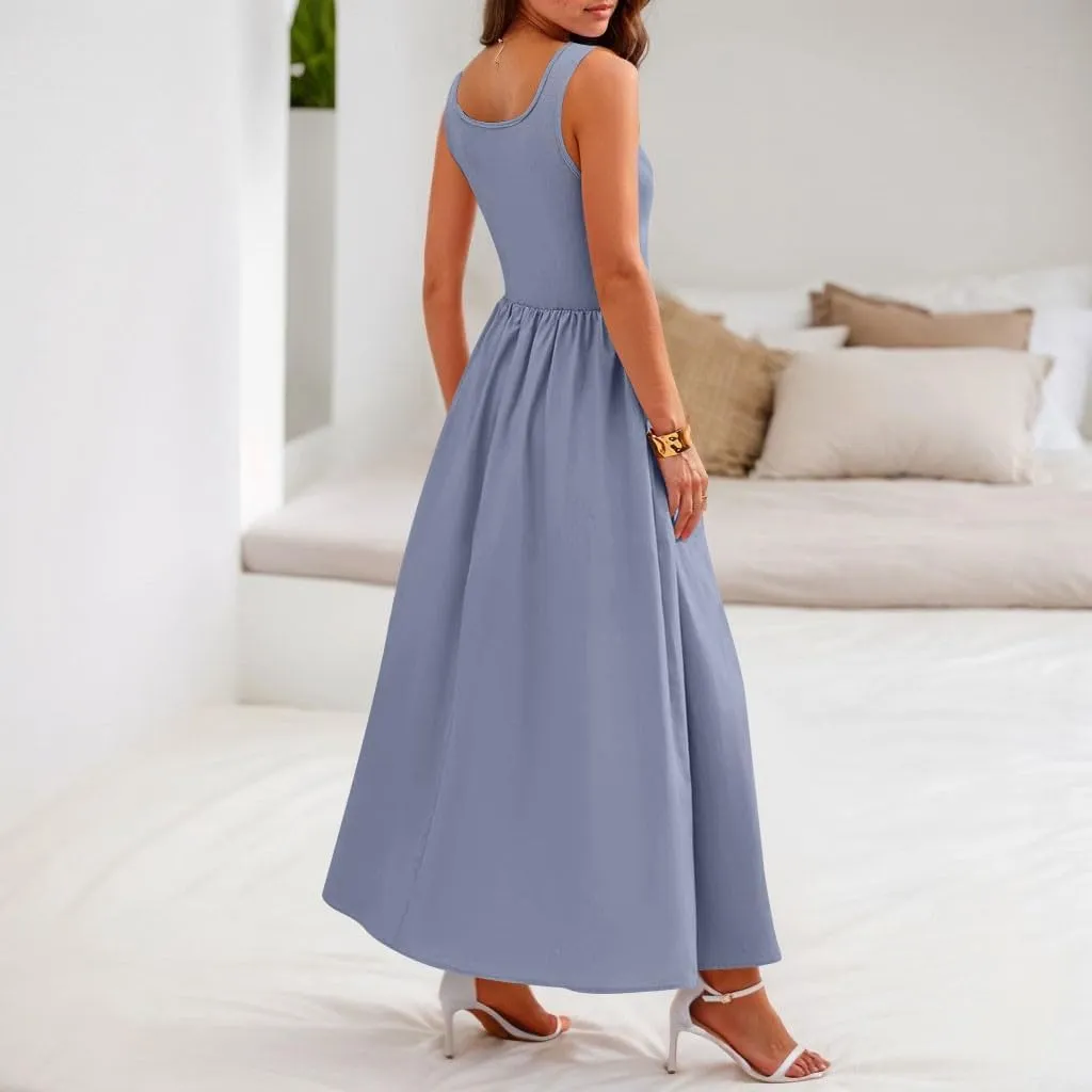 Summer Dresses for Women Sleeveless Crewneck Beach Vacation Maxi Sundresses Casual Loose Tank Dress 2025