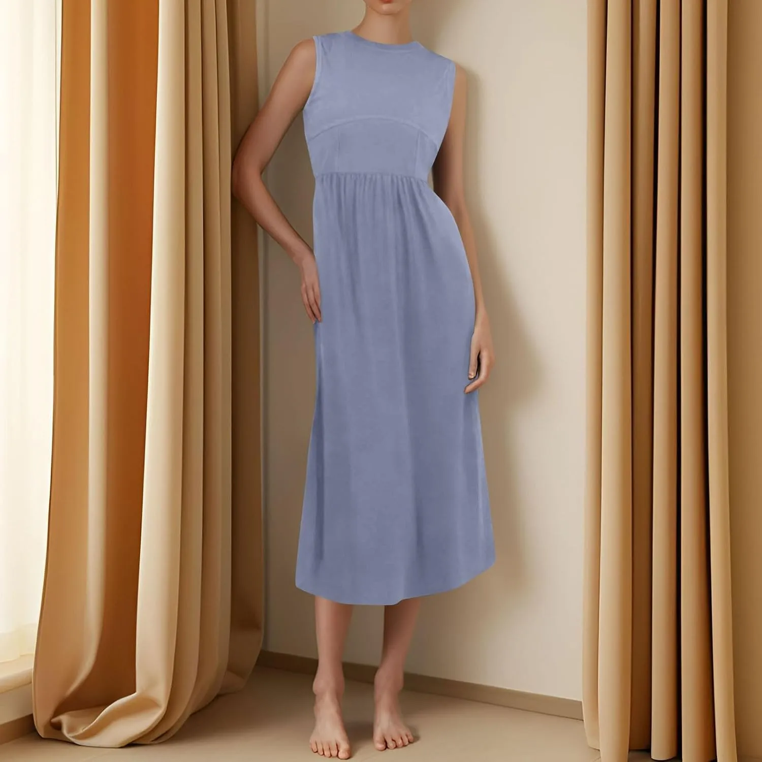 Summer Dresses for Women Sleeveless Crewneck Beach Vacation Maxi Sundresses Casual Loose Tank Dress 2025