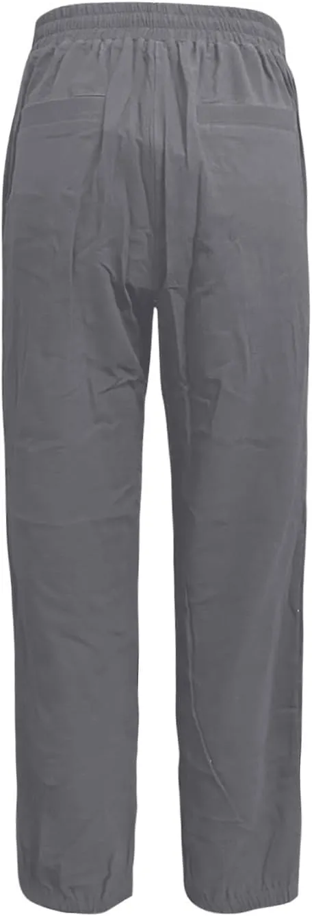 Summer Linen Pants for Women Drawstring Elastic High Waisted Casual Pants Loose Fit Beach Lounge Trousers with Pocket
