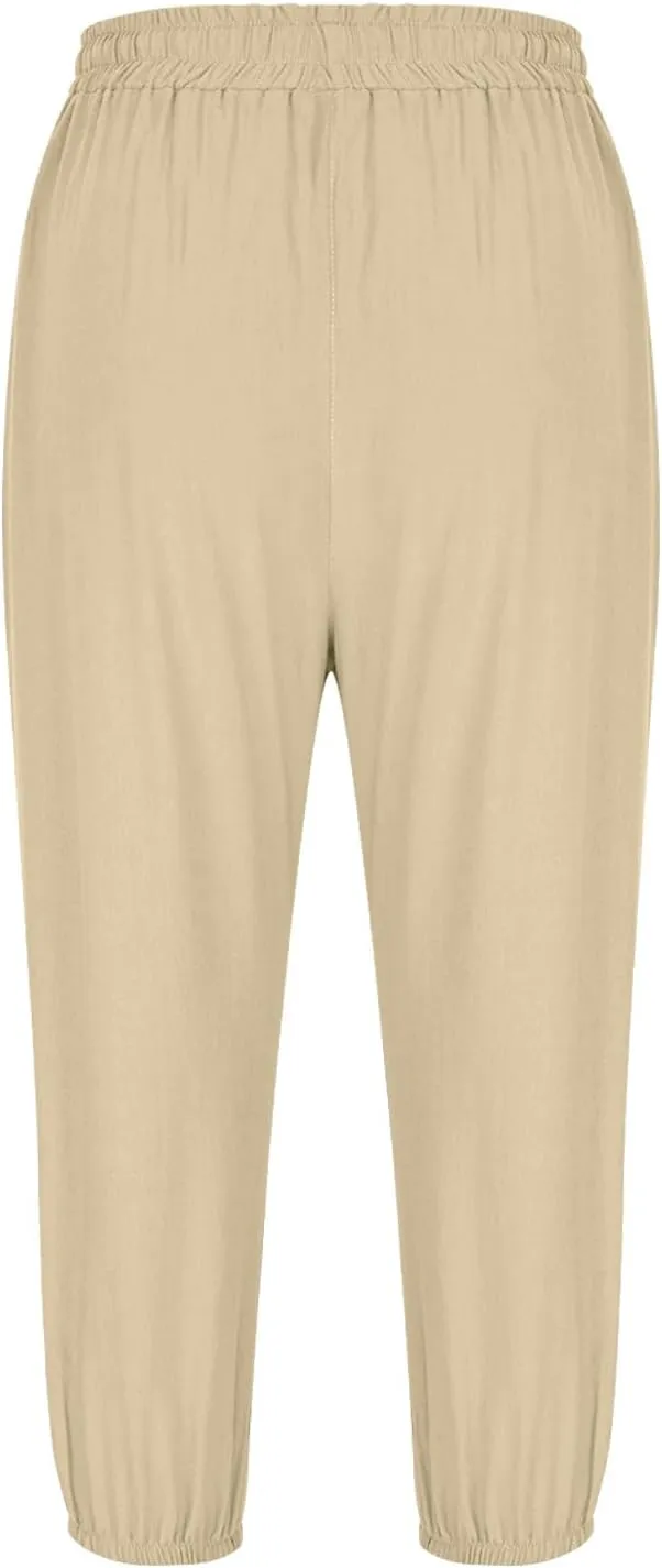 Summer Pants for Women 2025 Casual Loose Elastic Waist Trousers with Pockets Loose Fit Beach Vacation Capris Pants Wine 2X