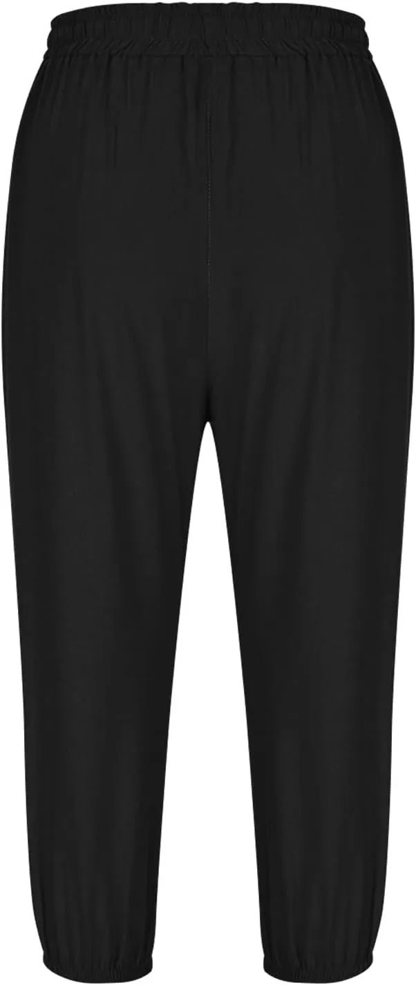 Summer Pants for Women 2025 Casual Loose Elastic Waist Trousers with Pockets Loose Fit Beach Vacation Capris Pants Wine 2X