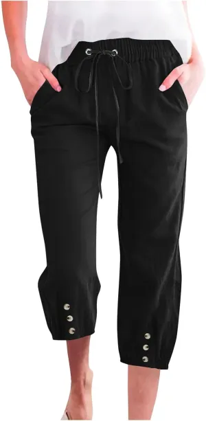 Summer Pants for Women 2025 Casual Loose Elastic Waist Trousers with Pockets Loose Fit Beach Vacation Capris Pants Wine 2X