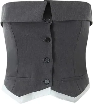 Summer Patchwork Slash Neck Corset Vest Women Slim Crop Top Camisole