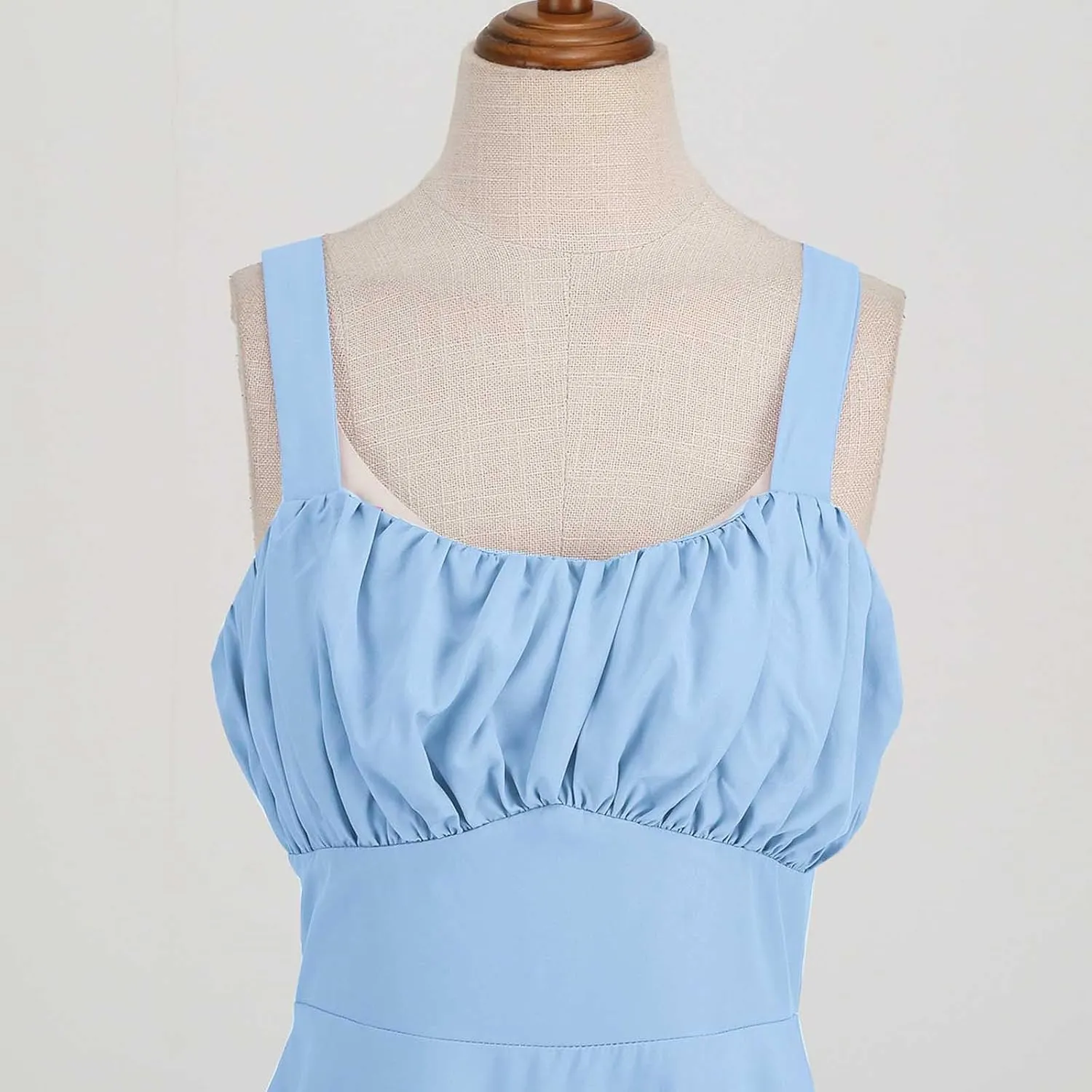Summer Wedding Guest Dress for Teens Vintage Sleeveless Solid Ruched Cute A-Line Flowy Swing Midi Dress