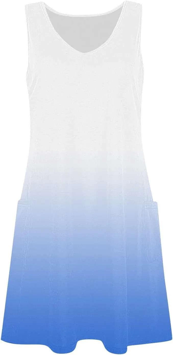 Sundress for Women 2025 Summer Casual V Neck Sleeveless Gradient Boho Tank Dress Loose Beach Dresses with Pockets