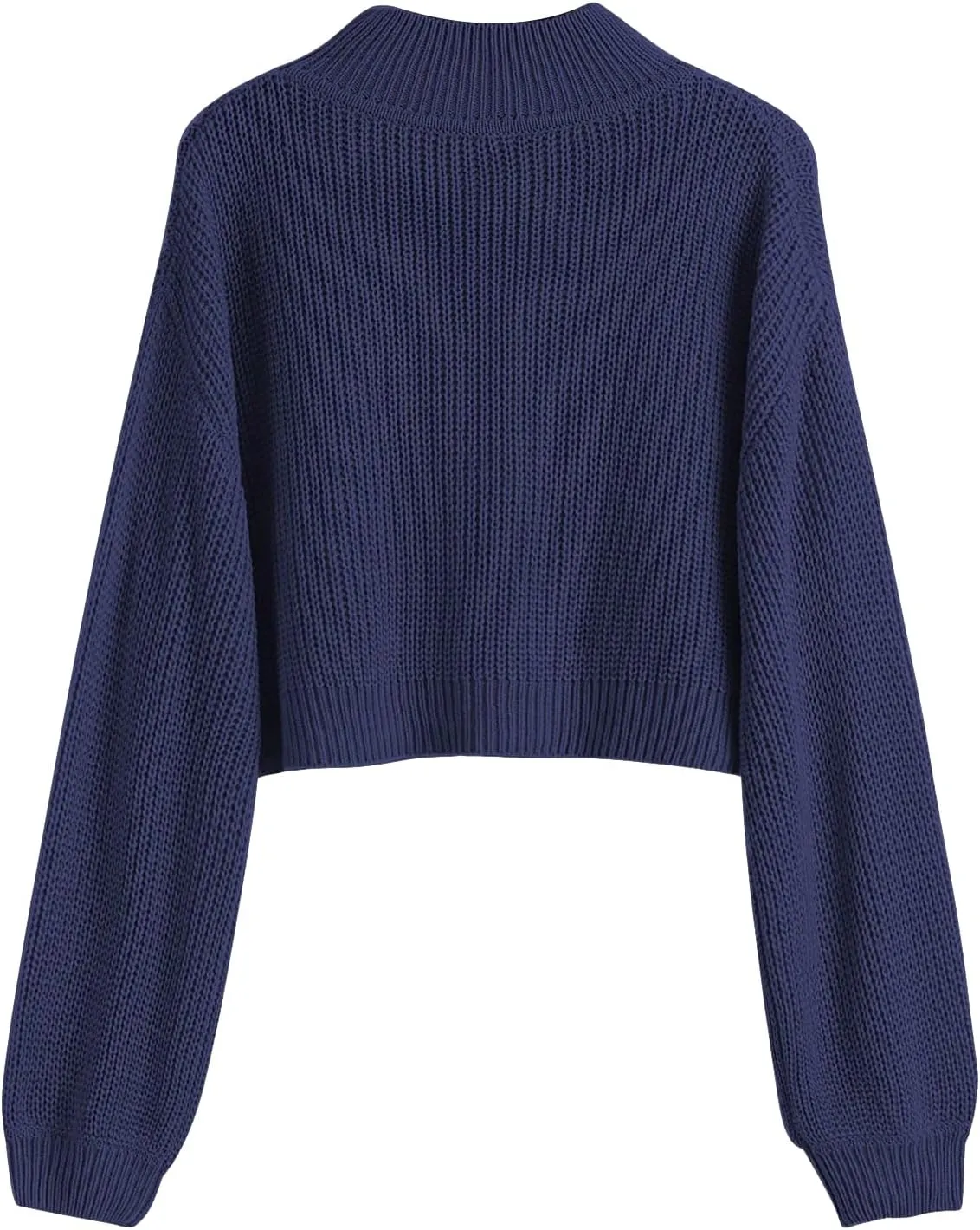 SweatyRocks Women's Long Sleeve Mock Neck Cropped Sweater Drop Shoulder Pullover Sweater Lantern Sleeve Ribbed Knit Crop Top