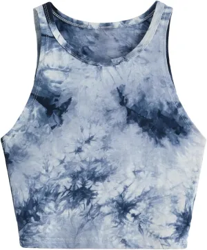 SweatyRocks Women's Tie Dye Sleeveless Workout Casual Cropped Tank Top Shirts