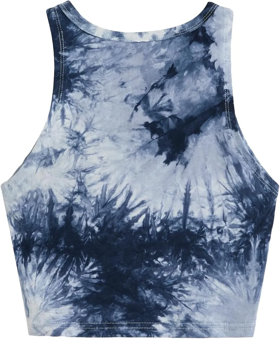 SweatyRocks Women's Tie Dye Sleeveless Workout Casual Cropped Tank Top Shirts