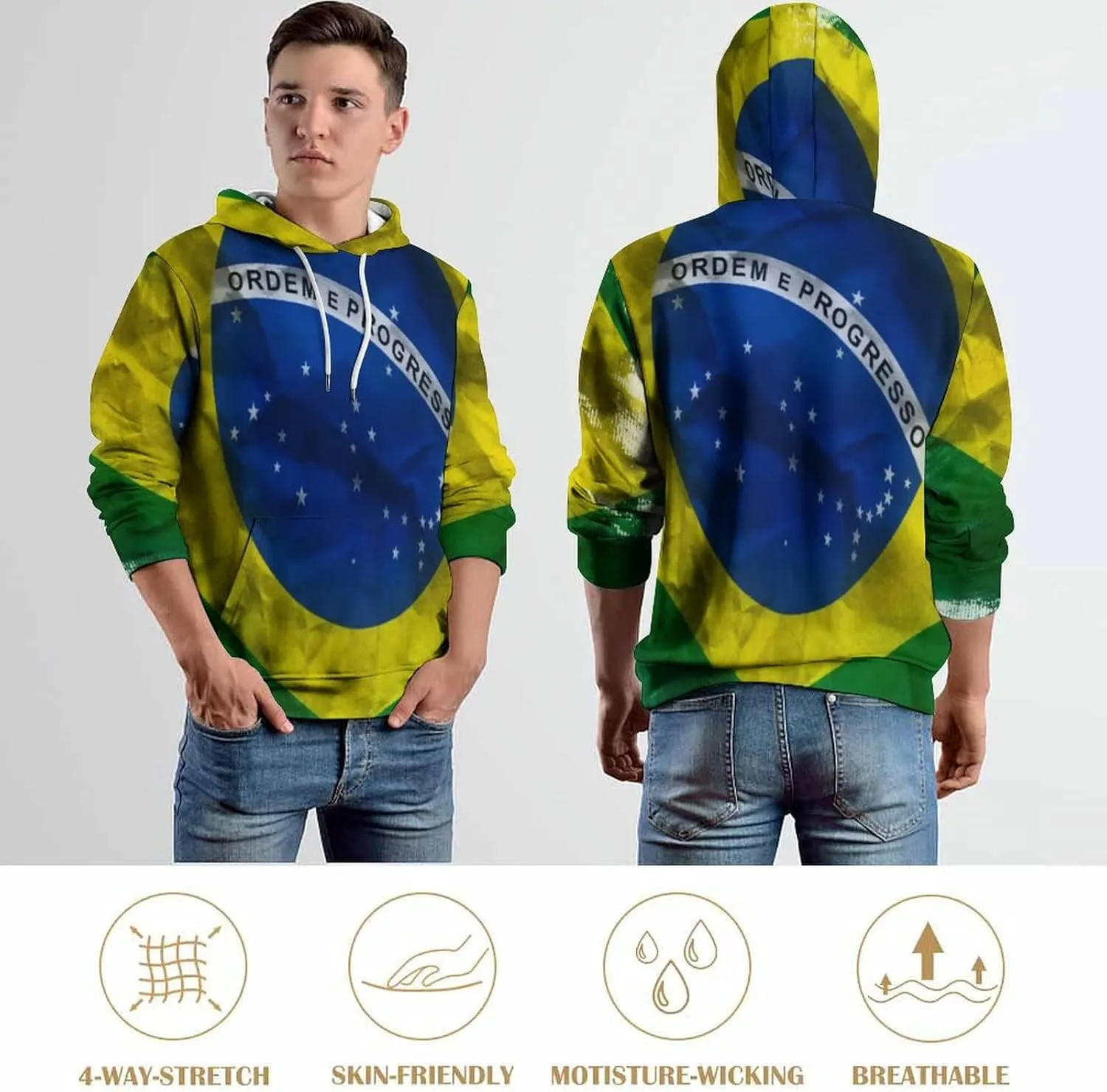 TAIZIYEAH Hoodie for Women Brazil Flag Tops Printed Pullover Long Sleeve Sportswear Clothes Soft Basic Graphic Oversized M