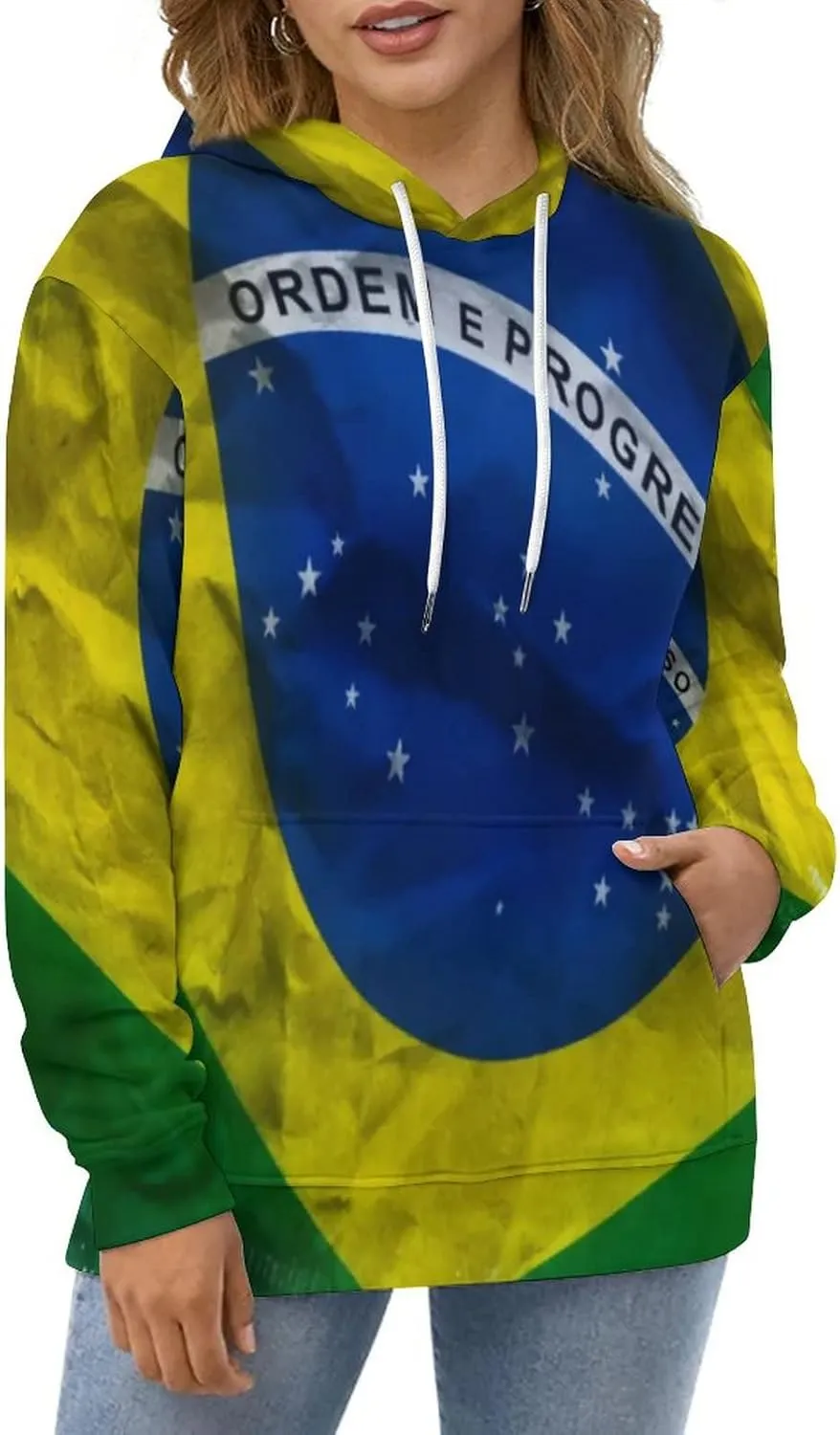 TAIZIYEAH Hoodie for Women Brazil Flag Tops Printed Pullover Long Sleeve Sportswear Clothes Soft Basic Graphic Oversized M