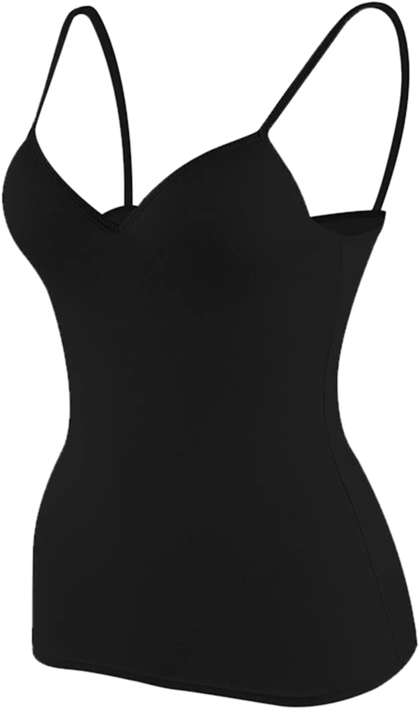 Tank Top with Built in Bra for Women Sleeveless Strappy Summer Cropped Camisole Yoga Tops Workout Sports Padded Cami Clothes