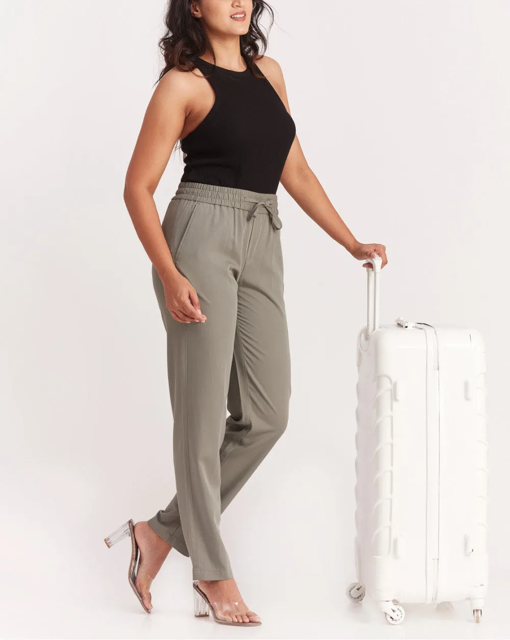 Tapered & Relaxed Fit Drawstring Pants - Sage Green