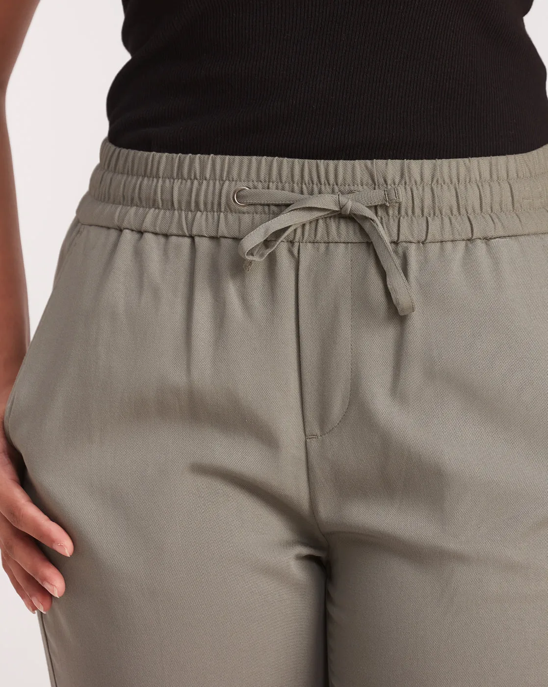 Tapered & Relaxed Fit Drawstring Pants - Sage Green
